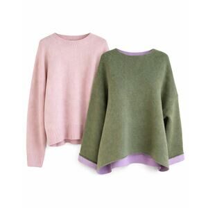 Zara Sweater Bundle 2 Small Pink Knit & Green Soft Cozy Pullover Women S